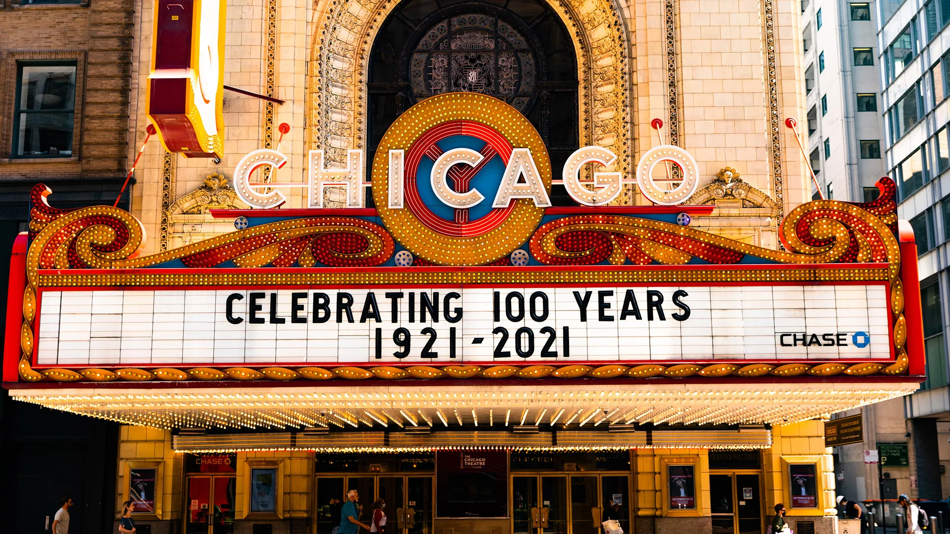 The Chicago Theatre marquee on State Street in the Loop