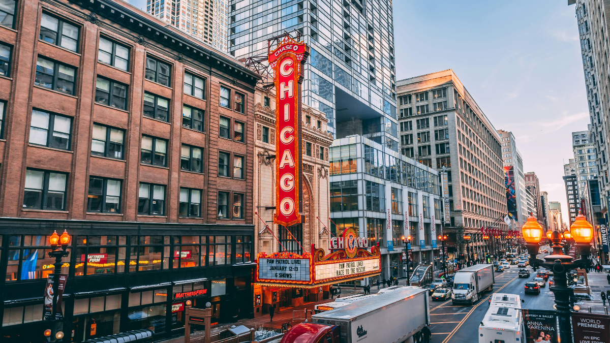 Downtown Chicago street near corporate offices