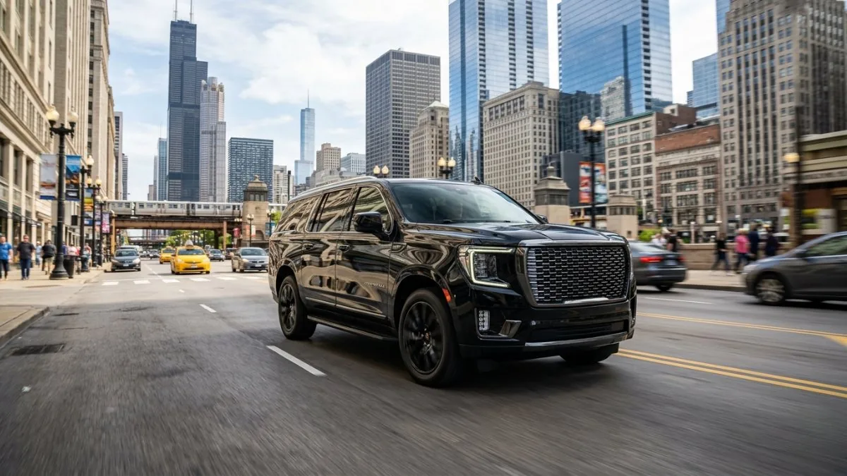 2026 GMC Yukon XL limo on Michigan Avenue Chicago