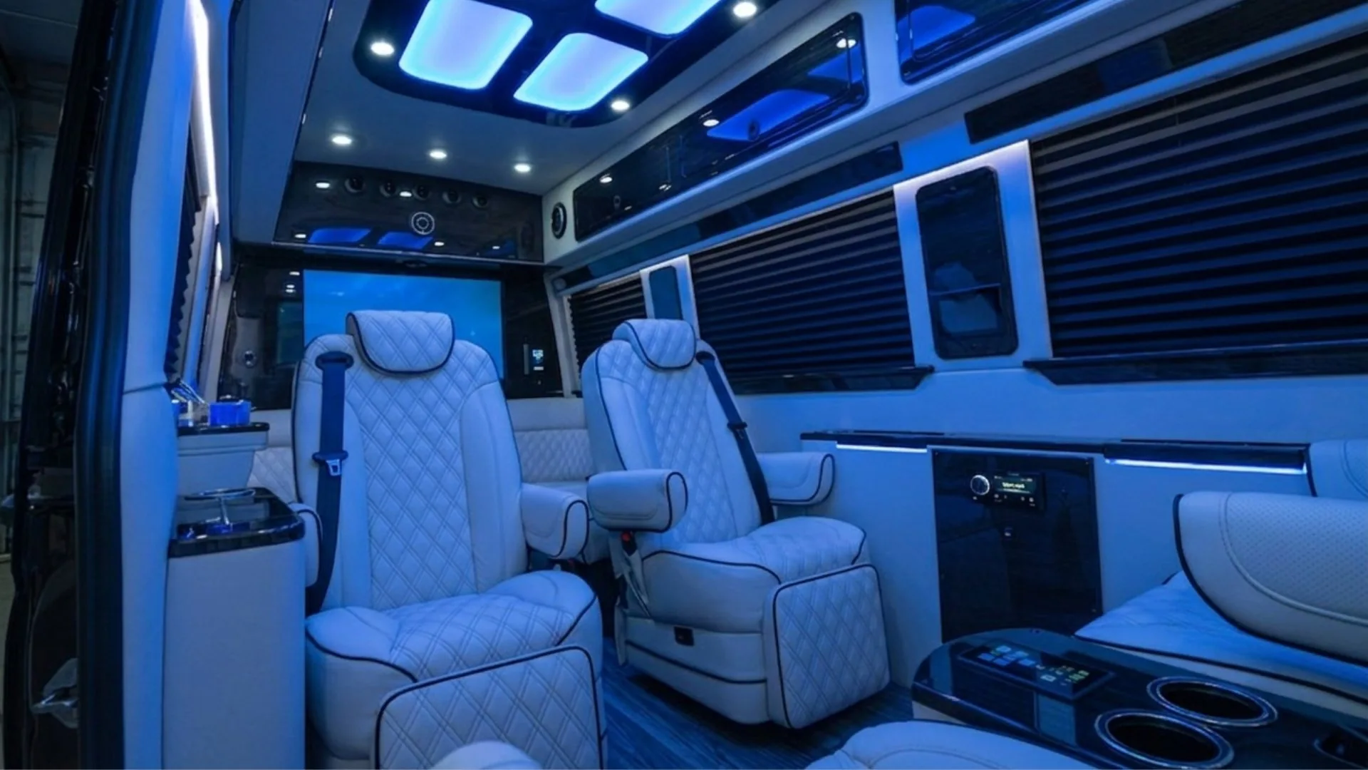Jet-style Sprinter interior - leather lounge seating