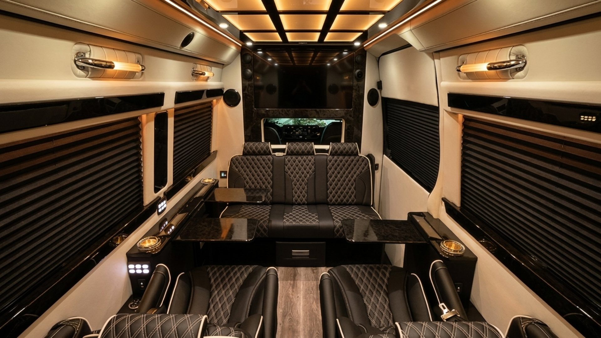 Jet-style Sprinter interior - ambient lighting and TVs