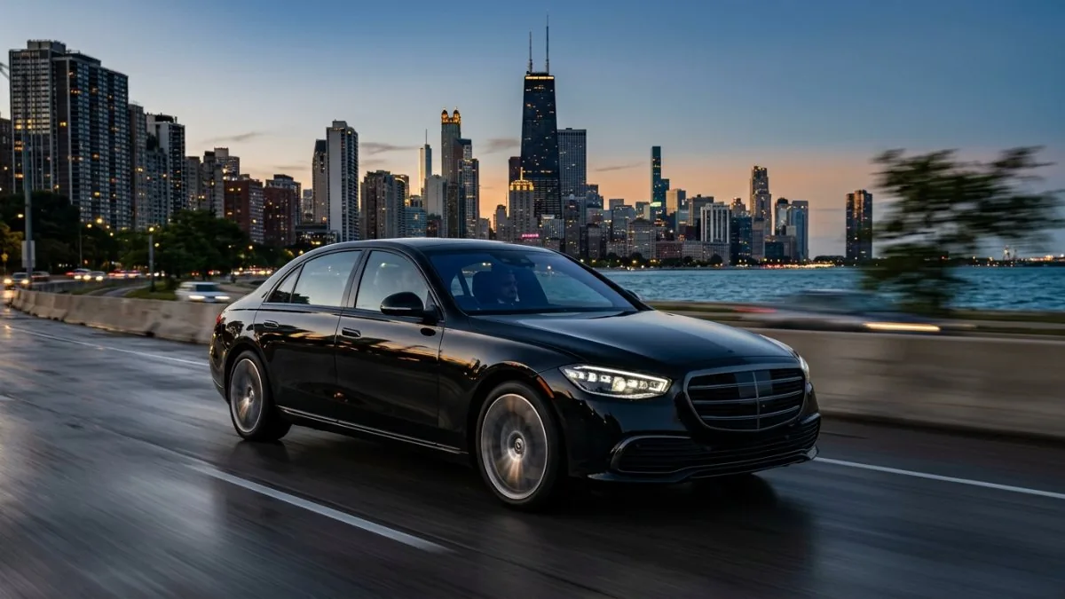 Mercedes-Benz S-Class 580 luxury sedan for O'Hare airport transfers