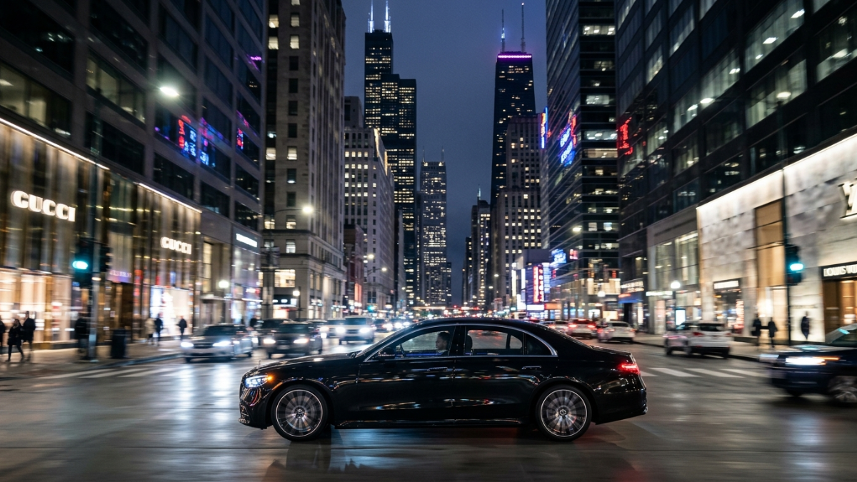 Mercedes-Benz S-Class executive sedan for O'Hare corporate travel