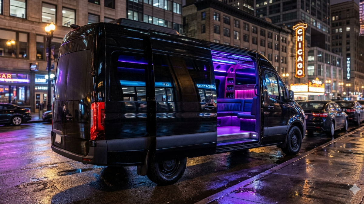 Mercedes Sprinter party bus — interior lounge