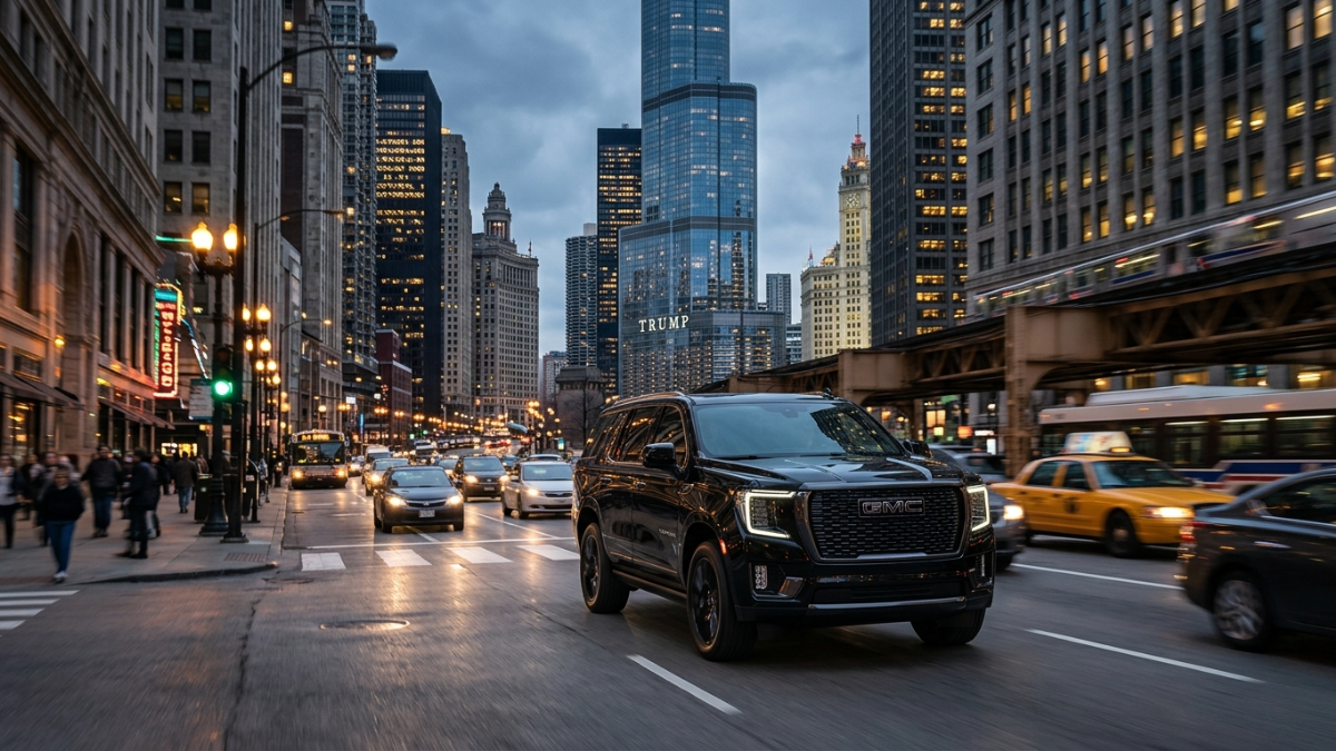 GMC Yukon XL premium SUV for O'Hare airport drop-off with luggage